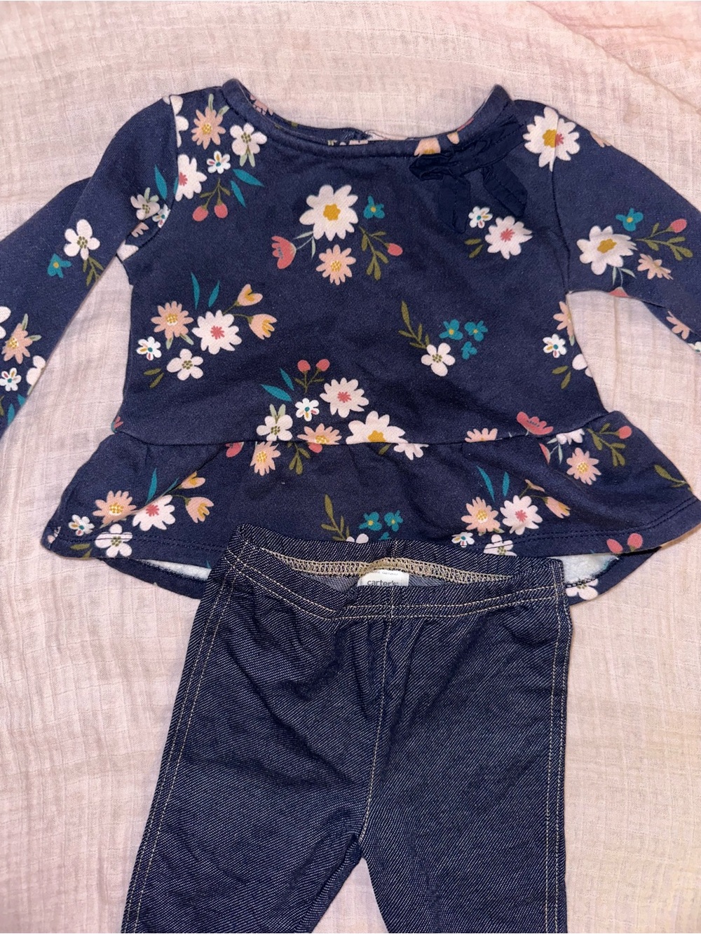 Carter's Navy Floral Long Sleeve Peplum Top